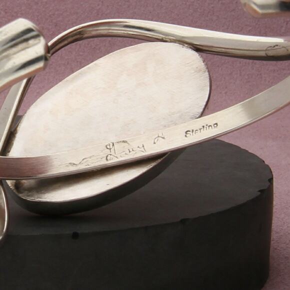 navajo sterling silver vintage bezel-set spiny oyster cuff bracelet size 6in - Picture 3 of 3